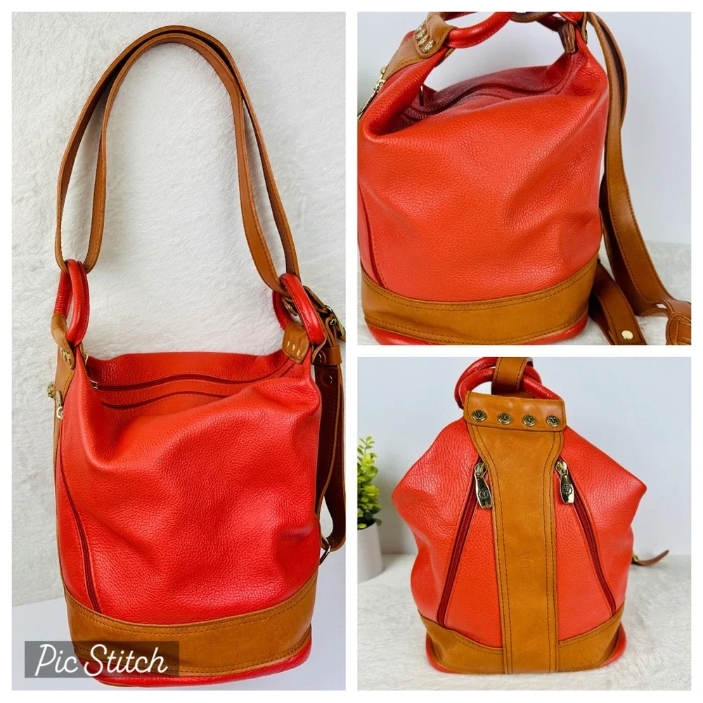 RARE Vintage Valentina Coral Convertible Bucket Bag Leather